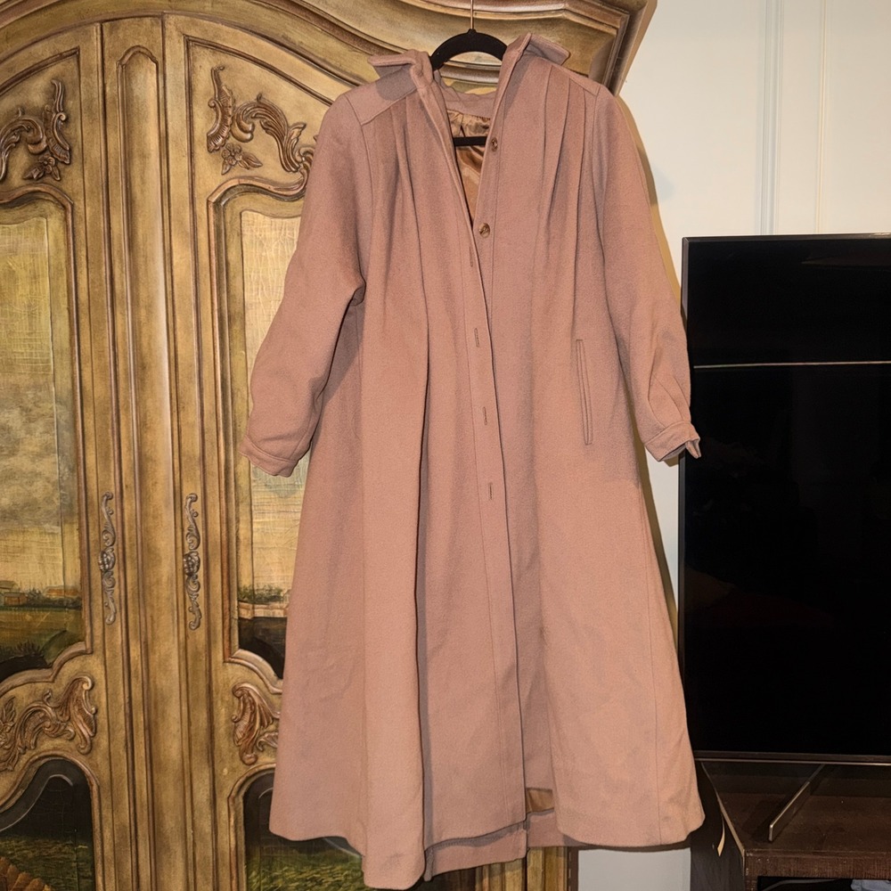 Casual Corner Vintage Wool Coat Petite Women Tan Pleated Heavy Jacket